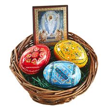 UKRAINIAN EASTER BASKET WITH PYSANKY EGGS AND MINI ICON